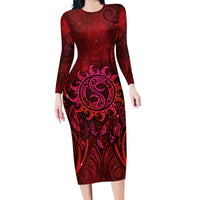 New Zealand Dream Catcher Family Matching Long Sleeve Bodycon Dress and Hawaiian Shirt Maori Koru Pattern Red Version