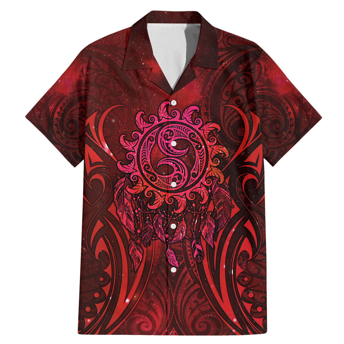 New Zealand Dream Catcher Family Matching Mermaid Dress and Hawaiian Shirt Maori Koru Pattern Red Version