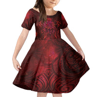 New Zealand Dream Catcher Family Matching Short Sleeve Bodycon Dress and Hawaiian Shirt Maori Koru Pattern Red Version