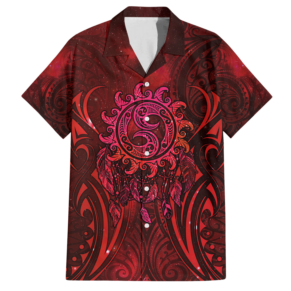 New Zealand Dream Catcher Family Matching Summer Maxi Dress and Hawaiian Shirt Maori Koru Pattern Red Version