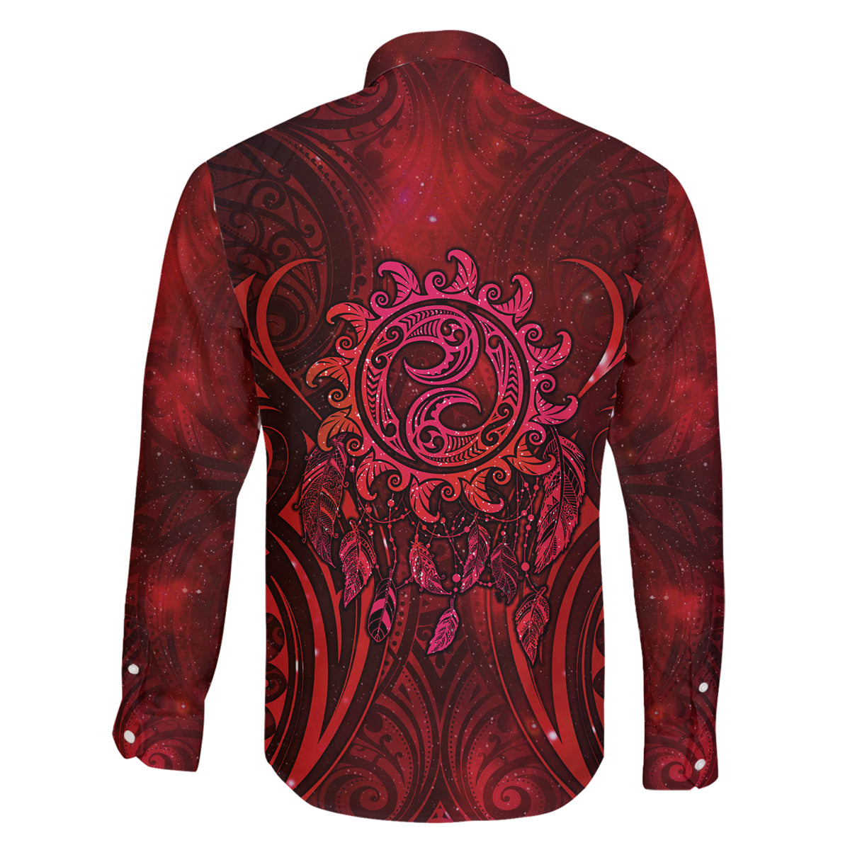 New Zealand Dream Catcher Family Matching Tank Maxi Dress and Hawaiian Shirt Maori Koru Pattern Red Version