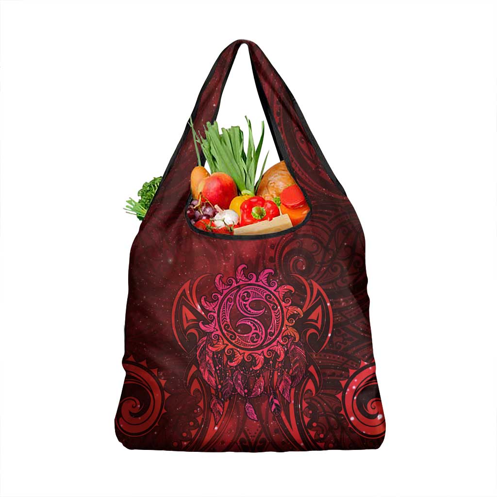 New Zealand Dream Catcher Grocery Bag Maori Koru Pattern Red Version