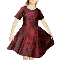 New Zealand Dream Catcher Kid Short Sleeve Dress Maori Koru Pattern Red Version