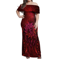 New Zealand Dream Catcher Off Shoulder Maxi Dress Maori Koru Pattern Red Version LT05 Women Red - Polynesian Pride