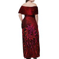 New Zealand Dream Catcher Off Shoulder Maxi Dress Maori Koru Pattern Red Version LT05 - Polynesian Pride