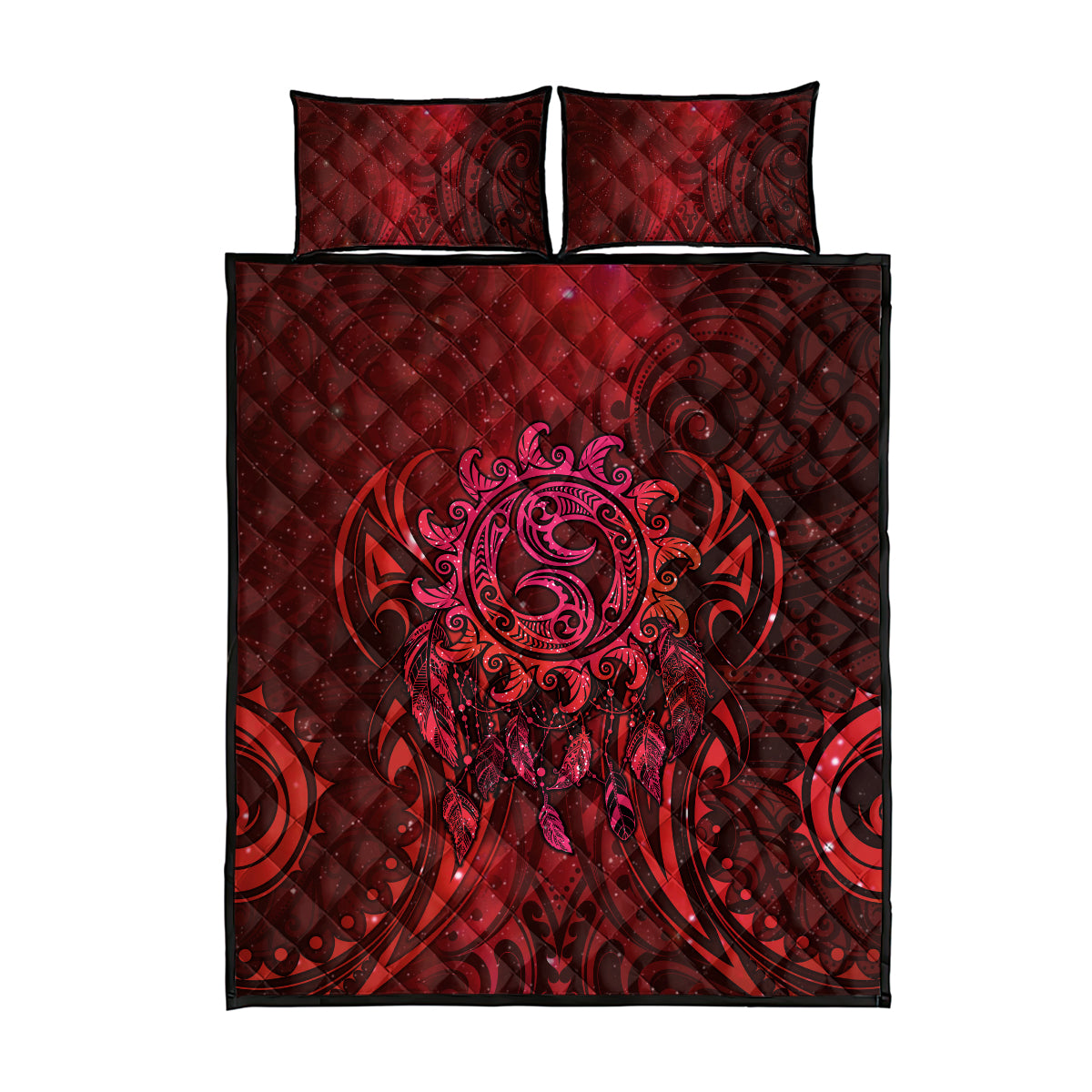 New Zealand Dream Catcher Quilt Bed Set Maori Koru Pattern Red Version