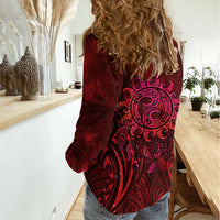New Zealand Dream Catcher Women Casual Shirt Maori Koru Pattern Red Version