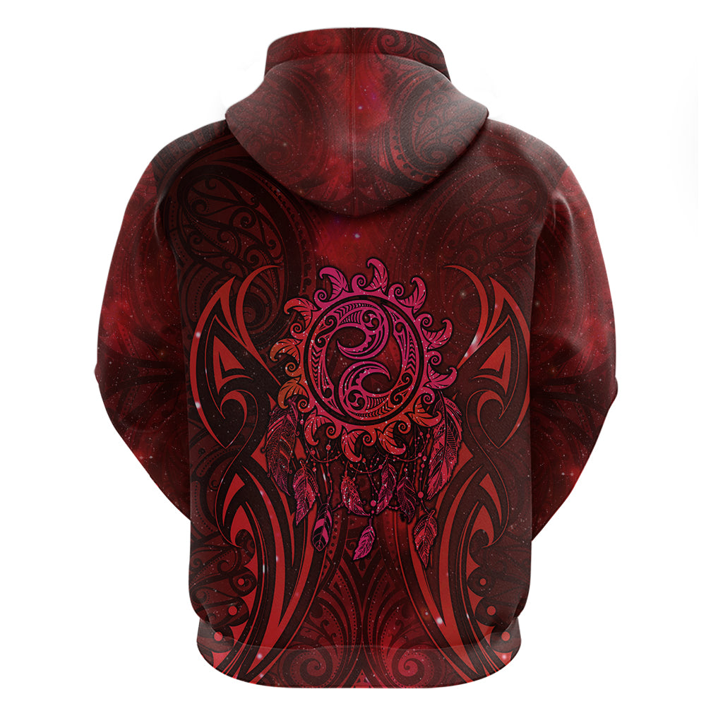 New Zealand Dream Catcher Zip Hoodie Maori Koru Pattern Red Version