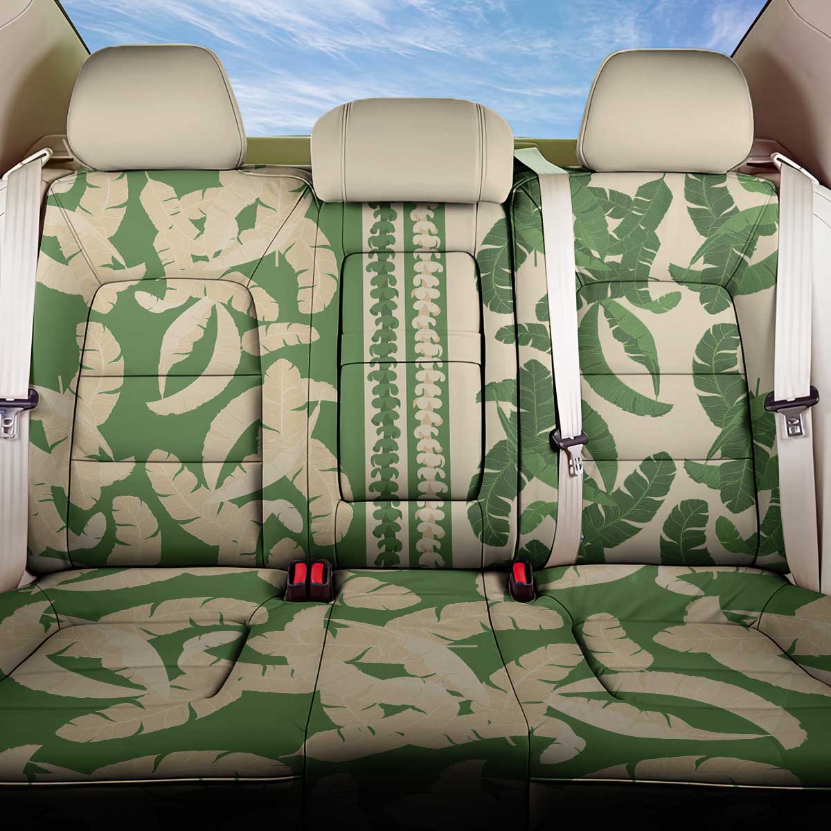 Hawaii Pua Kenikeni Lei Back Car Seat Cover With Lau Maia Green