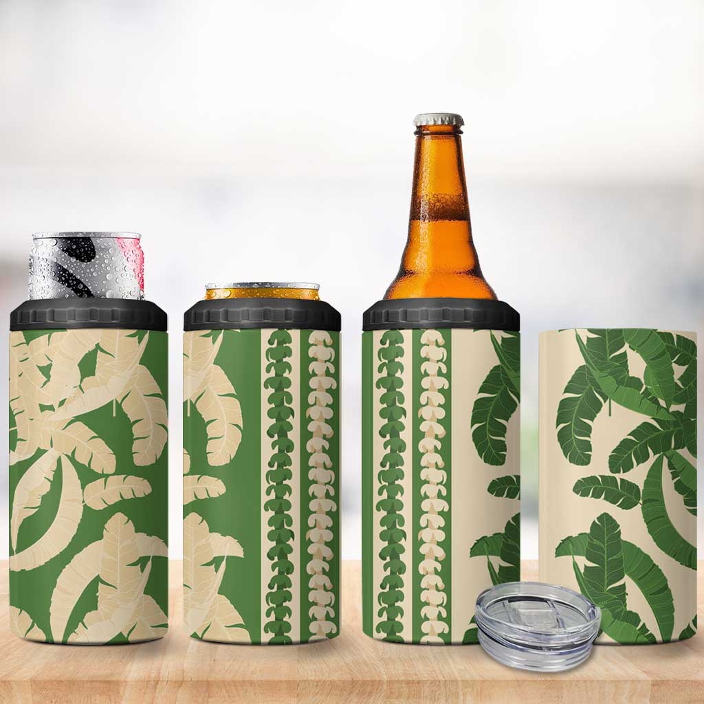 Hawaii Pua Kenikeni Lei 4 in 1 Can Cooler Tumbler With Lau Maia Green LT05 - Polynesian Pride