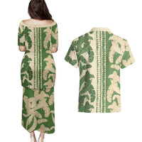 Hawaii Pua Kenikeni Lei Couples Matching Puletasi and Hawaiian Shirt With Lau Maia Green