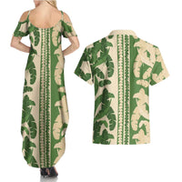 Hawaii Pua Kenikeni Lei Couples Matching Summer Maxi Dress and Hawaiian Shirt With Lau Maia Green