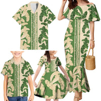 Hawaii Pua Kenikeni Lei Family Matching Mermaid Dress and Hawaiian Shirt With Lau Maia Green