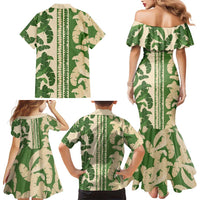 Hawaii Pua Kenikeni Lei Family Matching Mermaid Dress and Hawaiian Shirt With Lau Maia Green