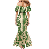 Hawaii Pua Kenikeni Lei Family Matching Mermaid Dress and Hawaiian Shirt With Lau Maia Green