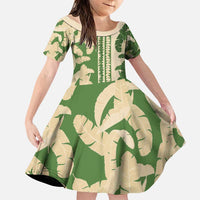 Hawaii Pua Kenikeni Lei Family Matching Off Shoulder Maxi Dress and Hawaiian Shirt With Lau Maia Green