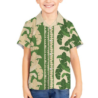 Hawaii Pua Kenikeni Lei Family Matching Off Shoulder Maxi Dress and Hawaiian Shirt With Lau Maia Green