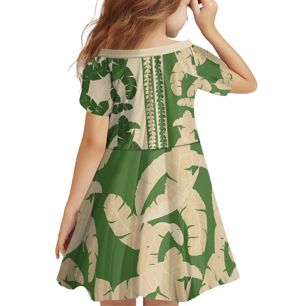 Hawaii Pua Kenikeni Lei Family Matching Off Shoulder Short Dress and Hawaiian Shirt With Lau Maia Green