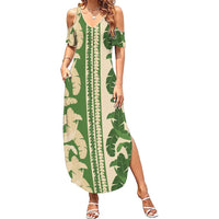 Hawaii Pua Kenikeni Lei Family Matching Summer Maxi Dress and Hawaiian Shirt With Lau Maia Green