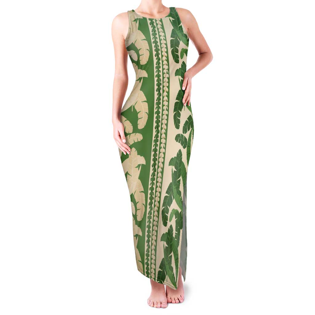 Hawaii Pua Kenikeni Lei Family Matching Tank Maxi Dress and Hawaiian Shirt With Lau Maia Green