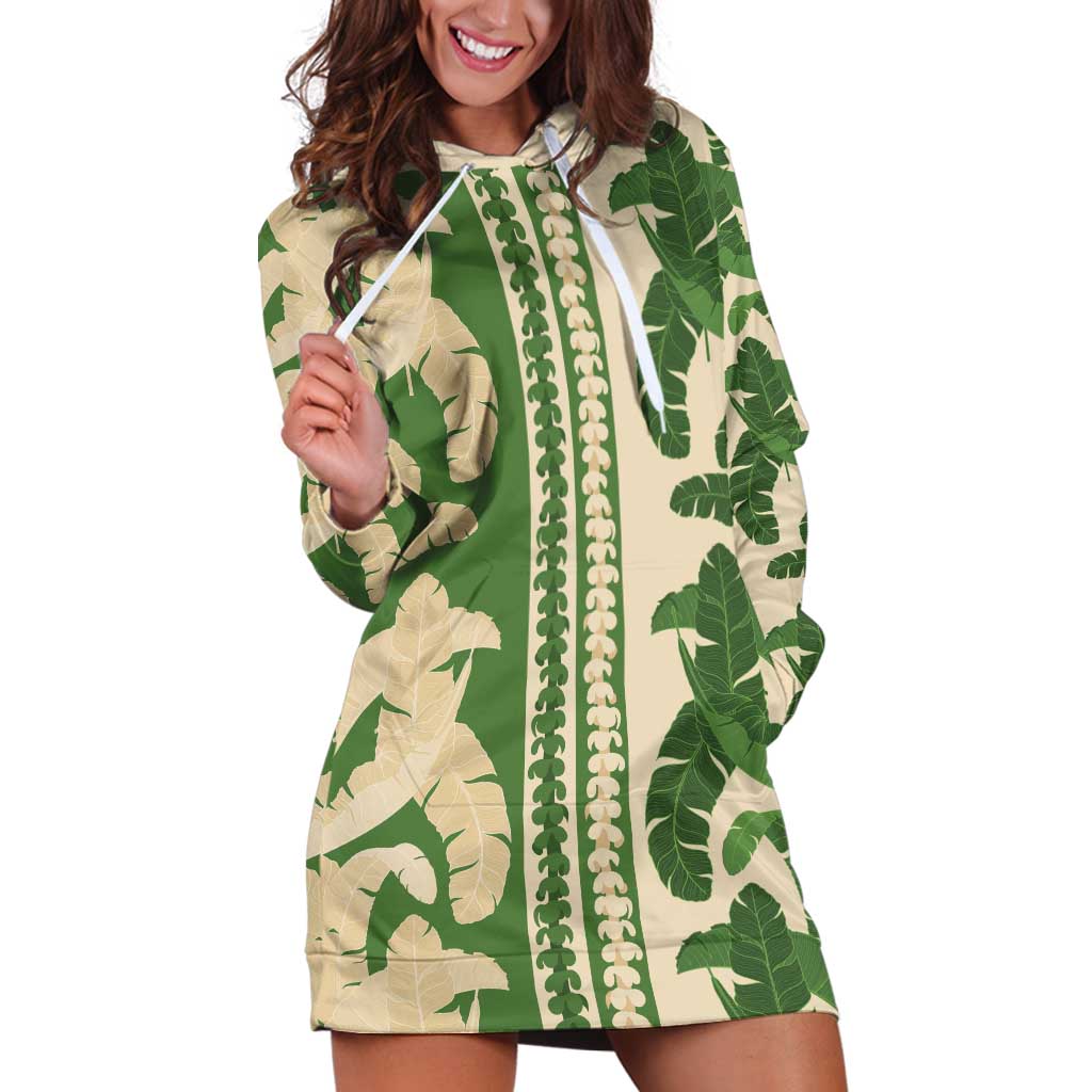Hawaii Pua Kenikeni Lei Hoodie Dress With Lau Maia Green LT05 Green - Polynesian Pride