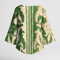 Hawaii Pua Kenikeni Lei Kimono Sleeve Blouse With Lau Maia Green