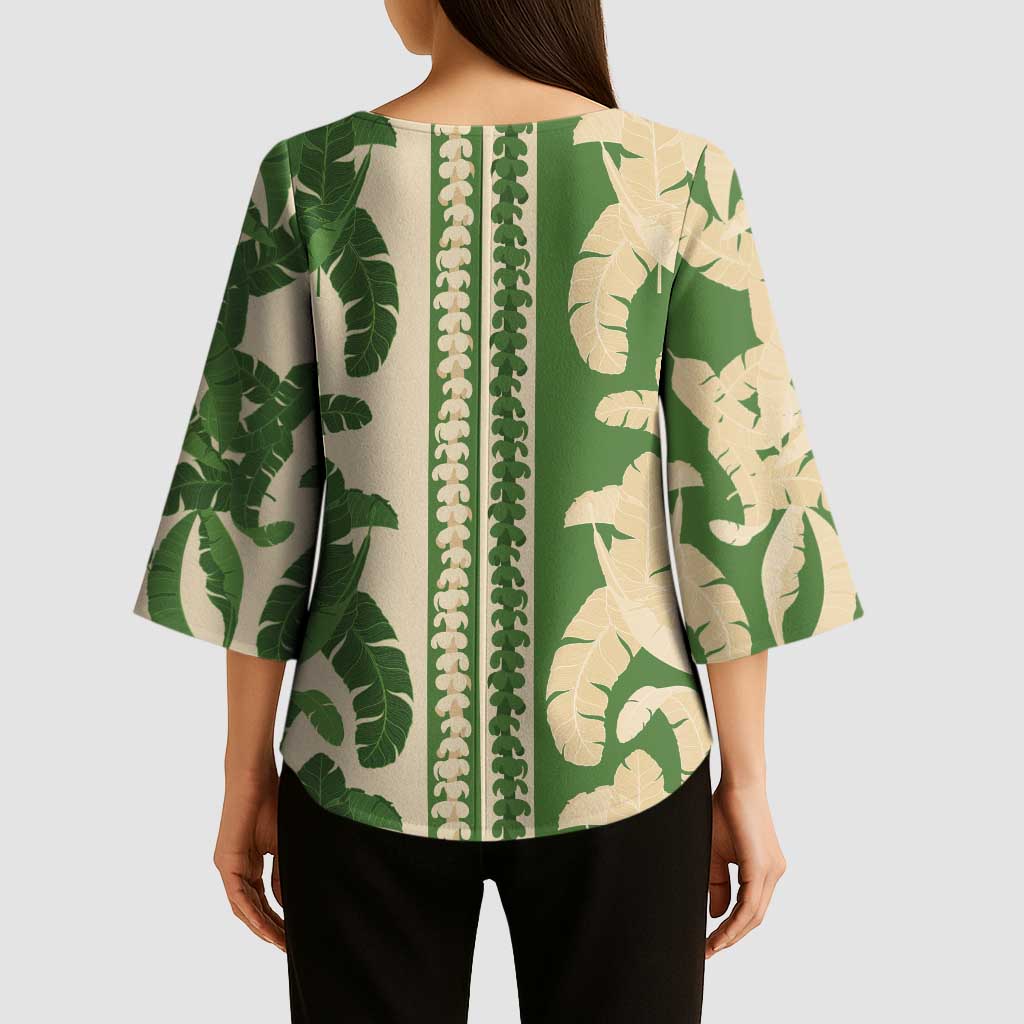 Hawaii Pua Kenikeni Lei Kimono Sleeve Blouse With Lau Maia Green