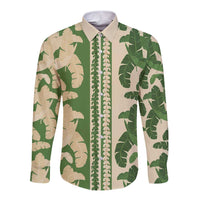 Hawaii Pua Kenikeni Lei Long Sleeve Button Shirt With Lau Maia Green