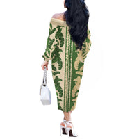 Hawaii Pua Kenikeni Lei Off The Shoulder Long Sleeve Dress With Lau Maia Green