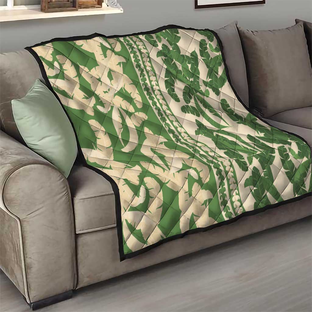 Hawaii Pua Kenikeni Lei Quilt With Lau Maia Green LT05 - Polynesian Pride