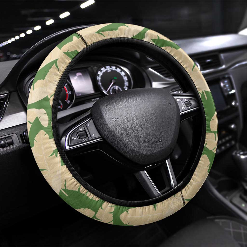 Hawaii Pua Kenikeni Lei Steering Wheel Cover With Lau Maia Green