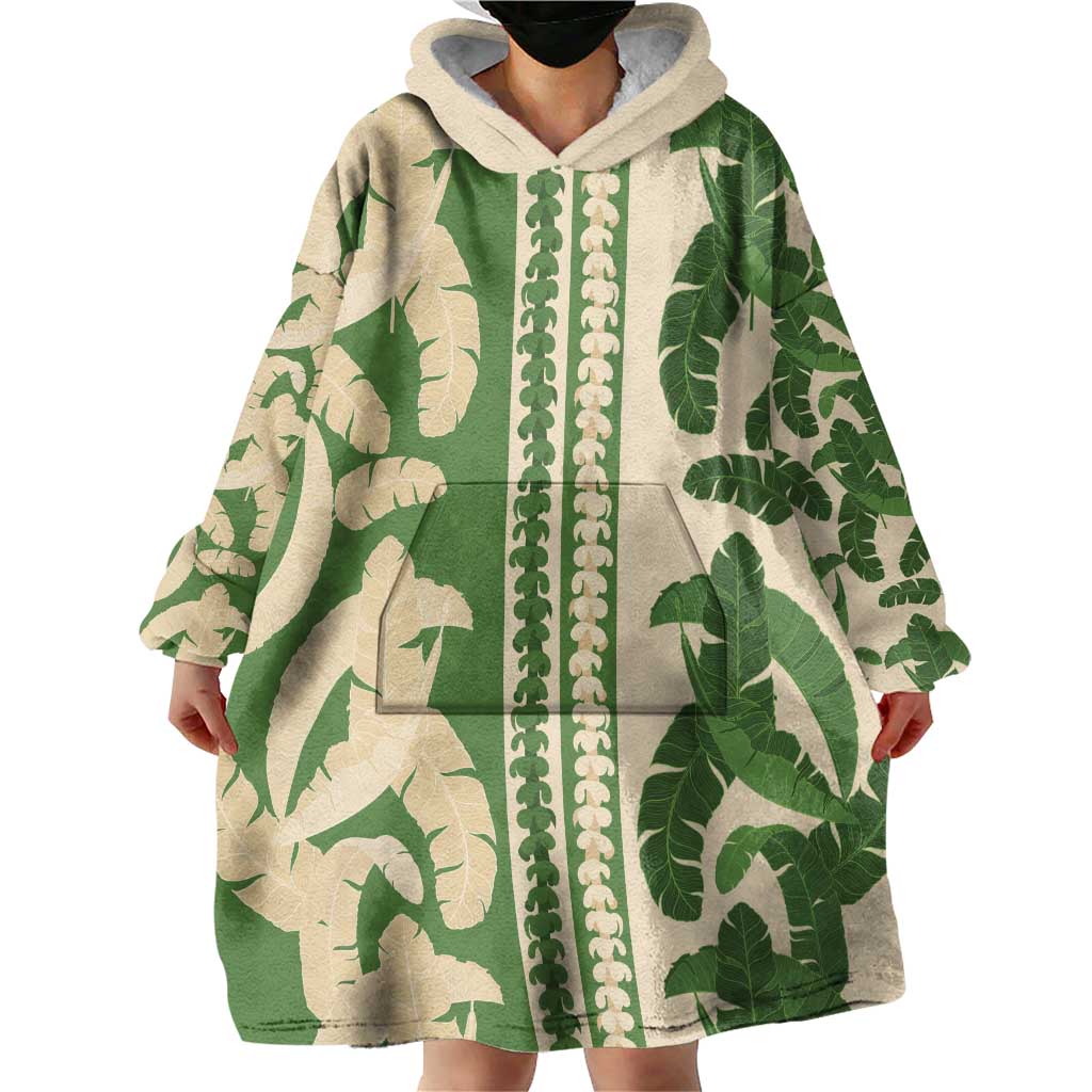 Hawaii Pua Kenikeni Lei Wearable Blanket Hoodie With Lau Maia Green