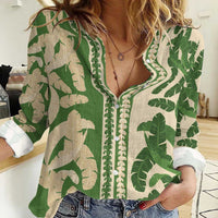Hawaii Pua Kenikeni Lei Women Casual Shirt With Lau Maia Green