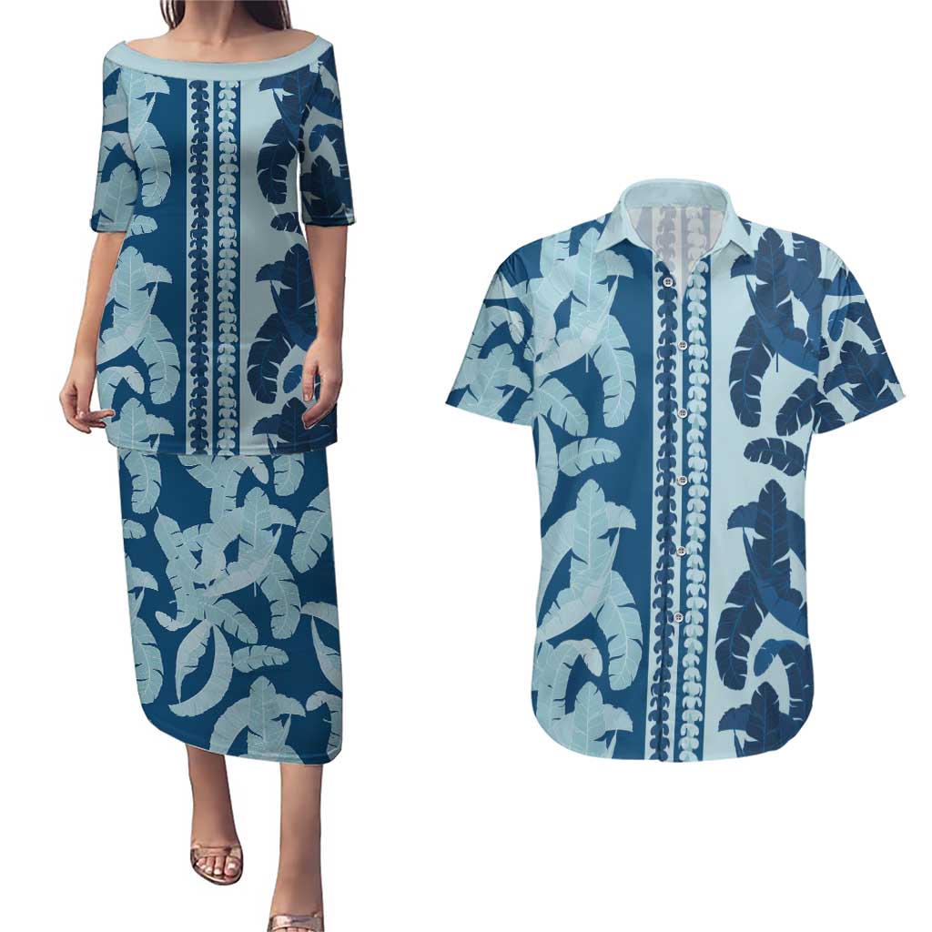 Hawaii Pua Kenikeni Lei Couples Matching Puletasi and Hawaiian Shirt With Lau Maia Royal Blue