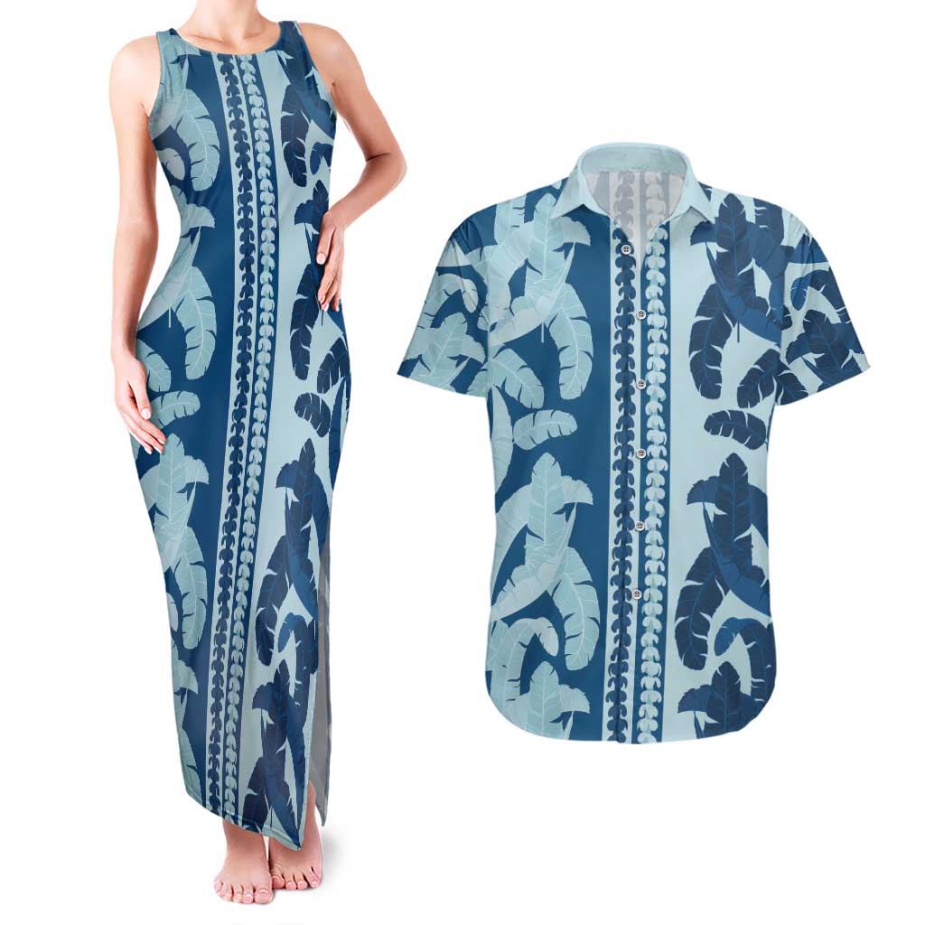 Hawaii Pua Kenikeni Lei Couples Matching Tank Maxi Dress and Hawaiian Shirt With Lau Maia Royal Blue