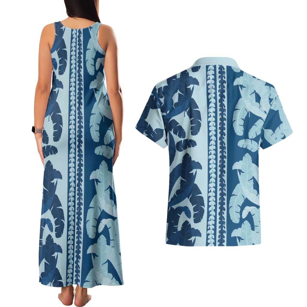 Hawaii Pua Kenikeni Lei Couples Matching Tank Maxi Dress and Hawaiian Shirt With Lau Maia Royal Blue