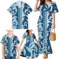 Hawaii Pua Kenikeni Lei Family Matching Mermaid Dress and Hawaiian Shirt With Lau Maia Royal Blue