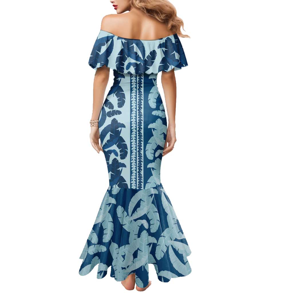 Hawaii Pua Kenikeni Lei Family Matching Mermaid Dress and Hawaiian Shirt With Lau Maia Royal Blue