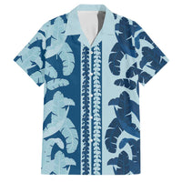 Hawaii Pua Kenikeni Lei Family Matching Off The Shoulder Long Sleeve Dress and Hawaiian Shirt With Lau Maia Royal Blue