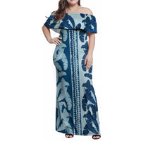 Hawaii Pua Kenikeni Lei Family Matching Off Shoulder Maxi Dress and Hawaiian Shirt With Lau Maia Royal Blue