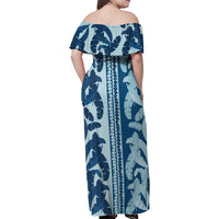 Hawaii Pua Kenikeni Lei Family Matching Off Shoulder Maxi Dress and Hawaiian Shirt With Lau Maia Royal Blue