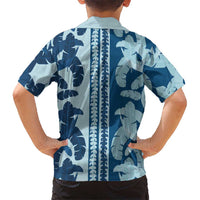 Hawaii Pua Kenikeni Lei Family Matching Off Shoulder Short Dress and Hawaiian Shirt With Lau Maia Royal Blue