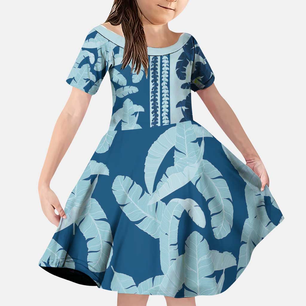 Hawaii Pua Kenikeni Lei Family Matching Off Shoulder Short Dress and Hawaiian Shirt With Lau Maia Royal Blue