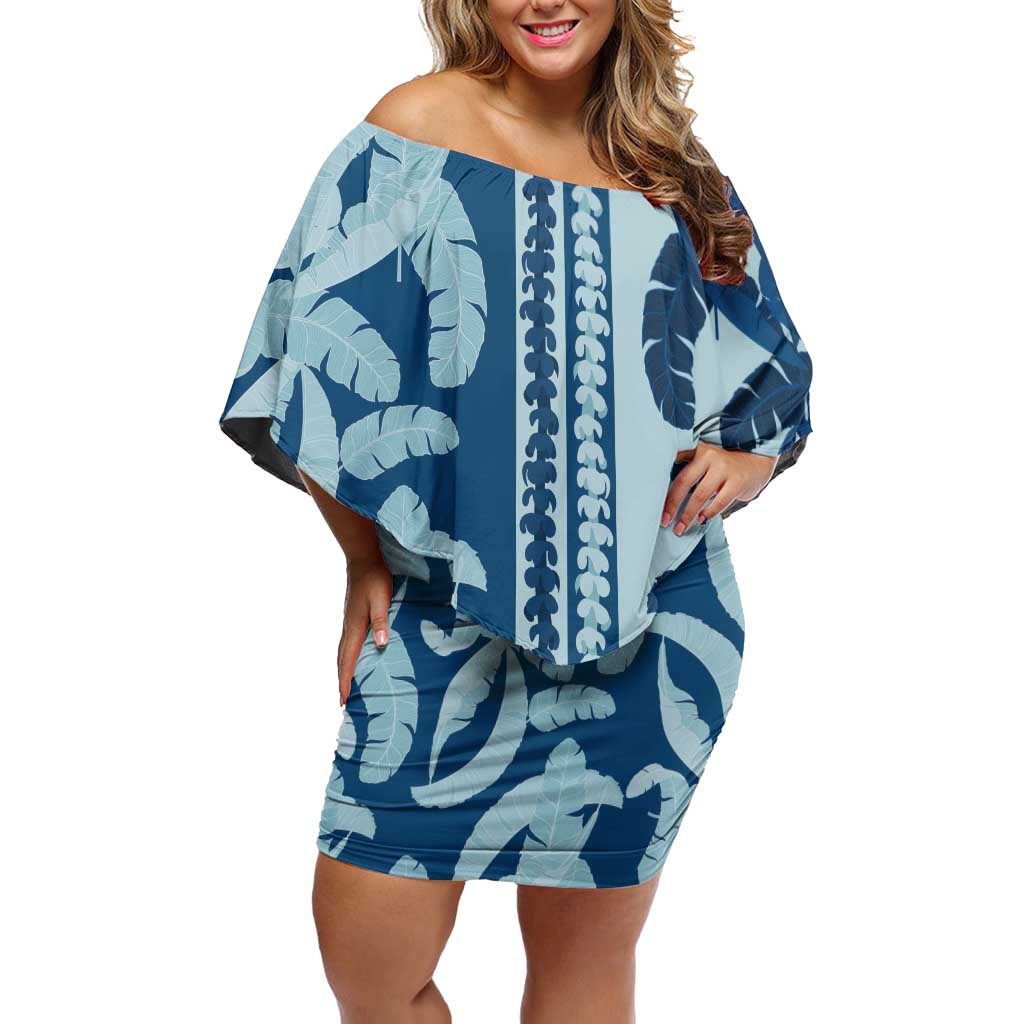Hawaii Pua Kenikeni Lei Family Matching Off Shoulder Short Dress and Hawaiian Shirt With Lau Maia Royal Blue