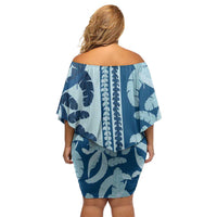 Hawaii Pua Kenikeni Lei Family Matching Off Shoulder Short Dress and Hawaiian Shirt With Lau Maia Royal Blue