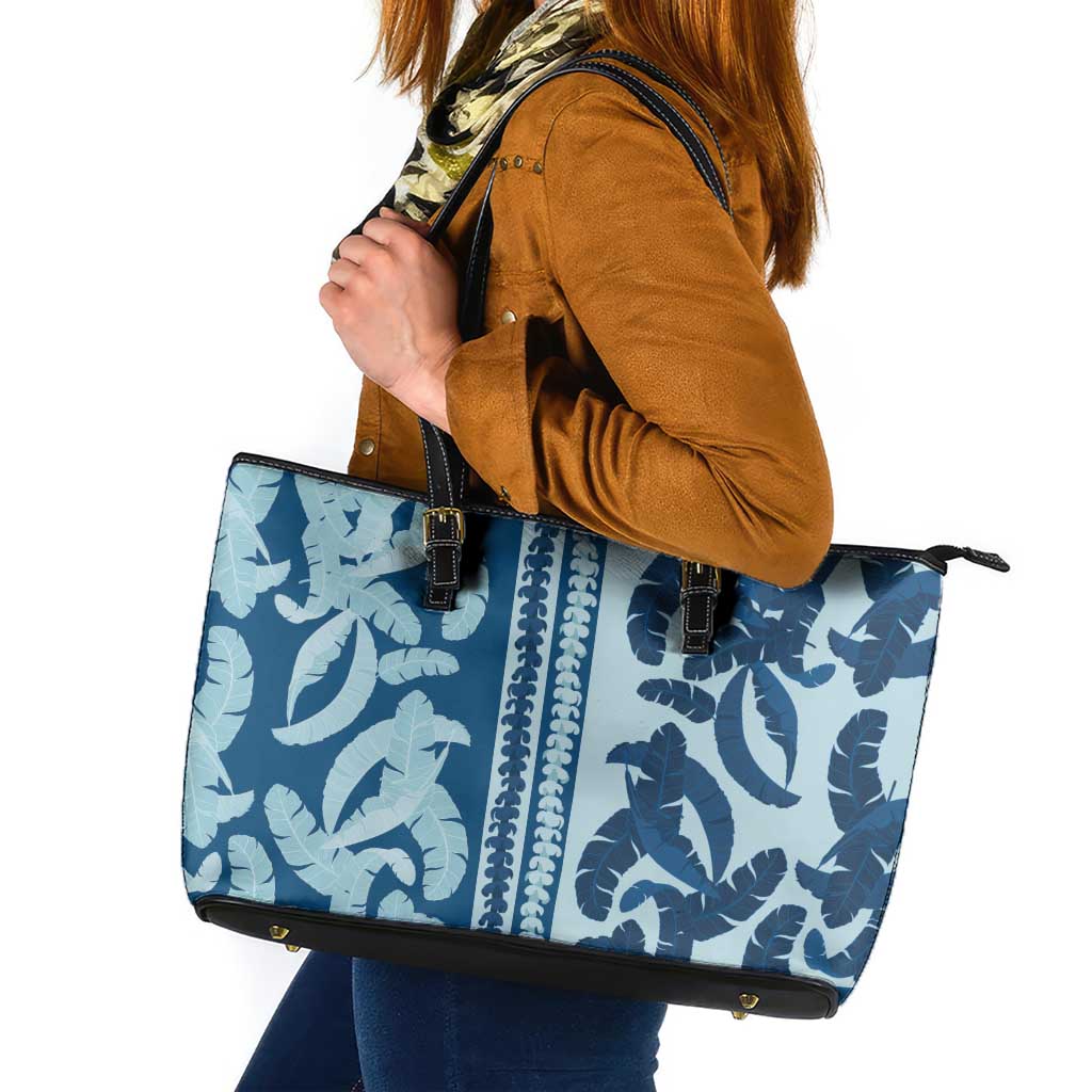 Hawaii Pua Kenikeni Lei Leather Tote Bag With Lau Maia Royal Blue LT05 Blue - Polynesian Pride