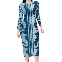 Hawaii Pua Kenikeni Lei Long Sleeve Bodycon Dress With Lau Maia Royal Blue