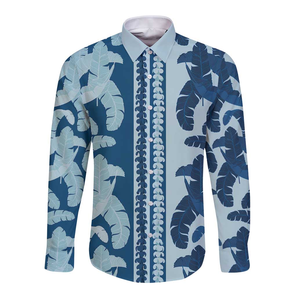 Hawaii Pua Kenikeni Lei Long Sleeve Button Shirt With Lau Maia Royal Blue