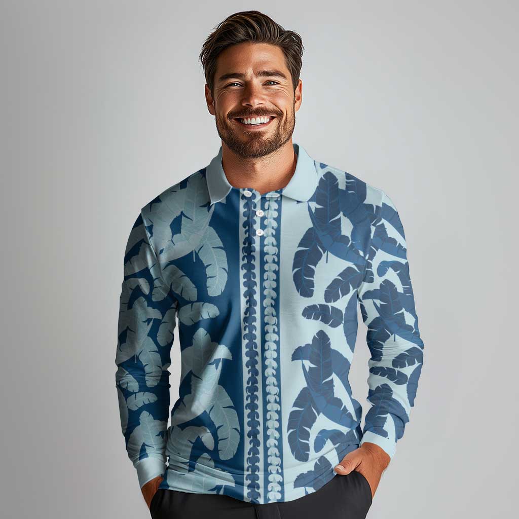 Hawaii Pua Kenikeni Lei Long Sleeve Polo Shirt With Lau Maia Royal Blue