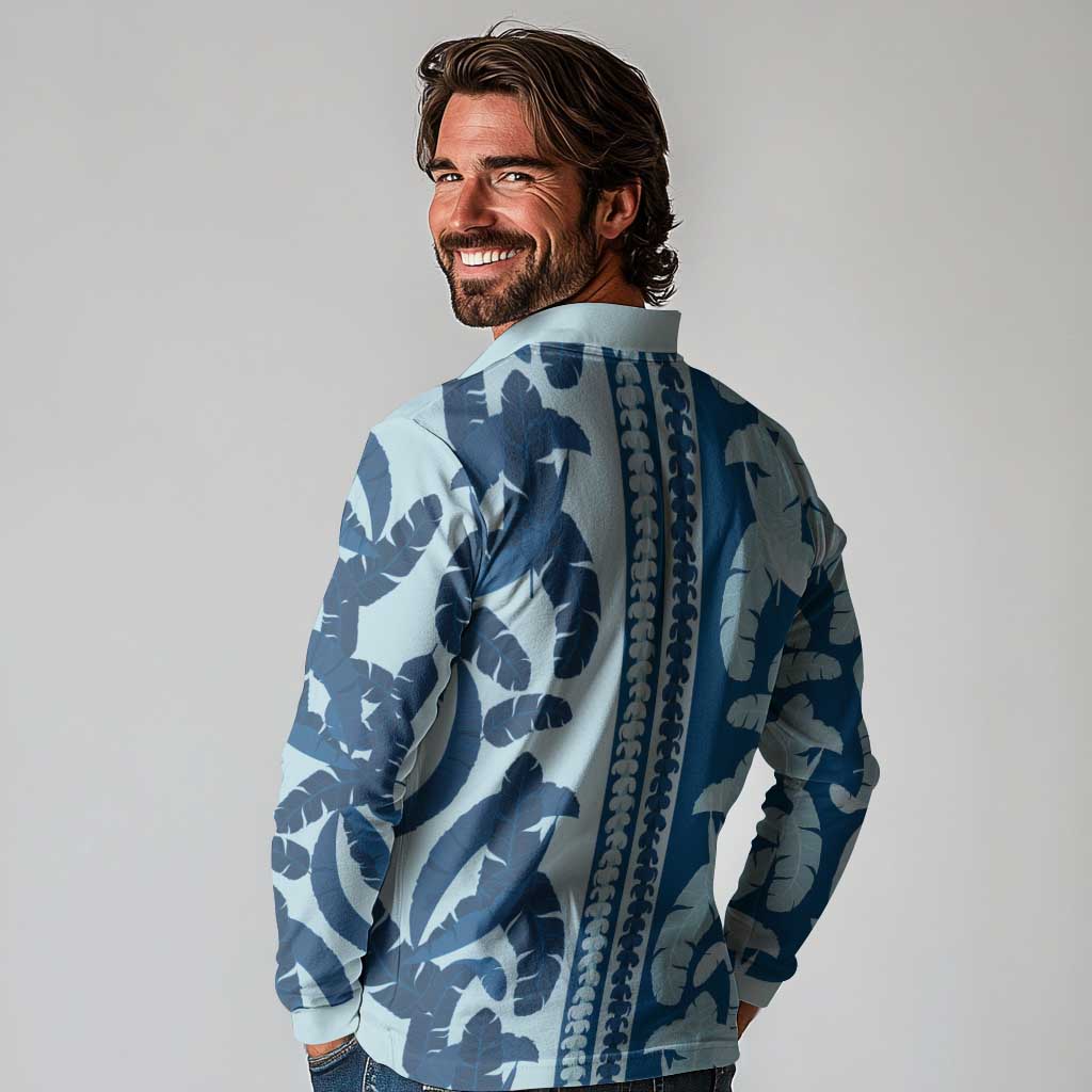Hawaii Pua Kenikeni Lei Long Sleeve Polo Shirt With Lau Maia Royal Blue